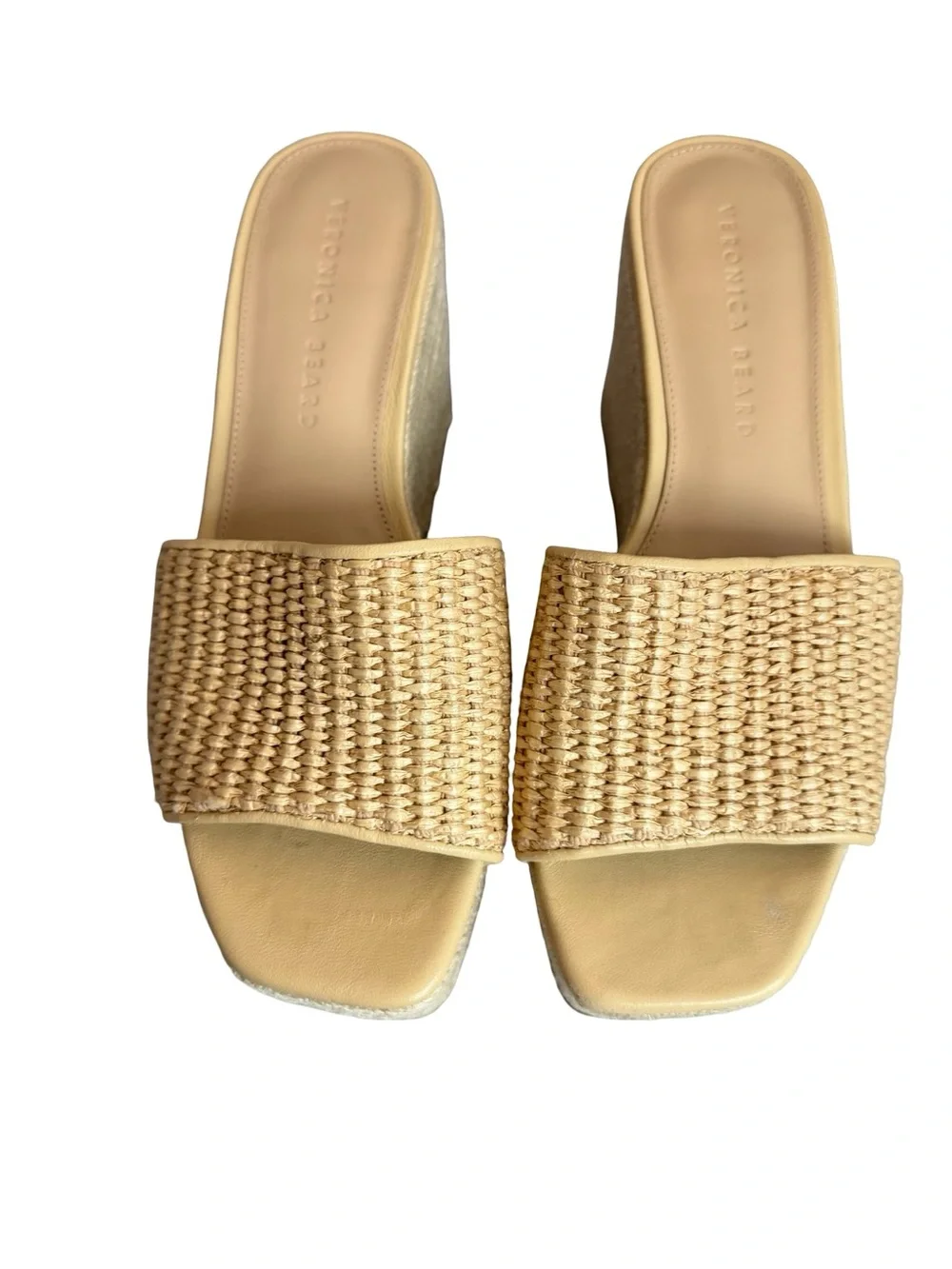 Veronica Beard Cream Woven Raffia Espadrille Wedge Sandals Slide Size 7 Women's